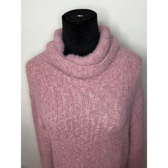 Lulus Pink Preppy Fuzzy Knit Feminine Cowl Neck Cozy Fall Sweater Dress XS - Picture 4 of 7